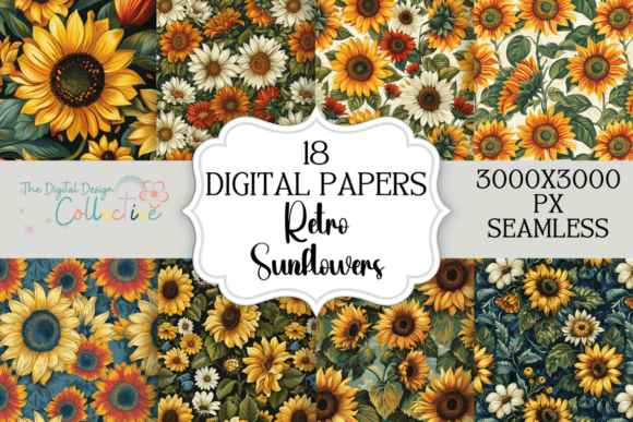 Download Retro Sunflowers Seamless Pattern Papers - Pattern Collection