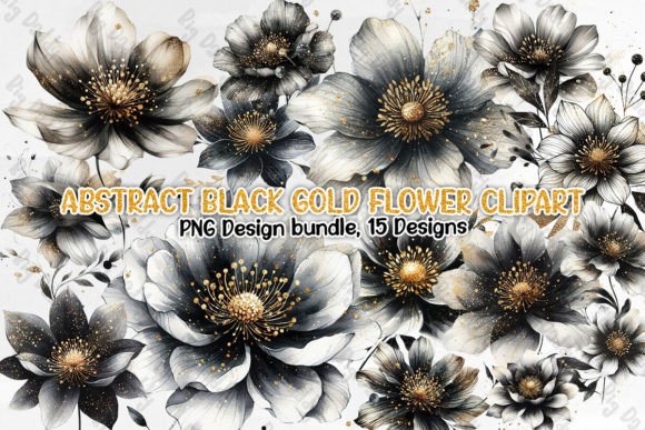 Download Abstract Black Gold Flower Clipart PNG - Black Collection
