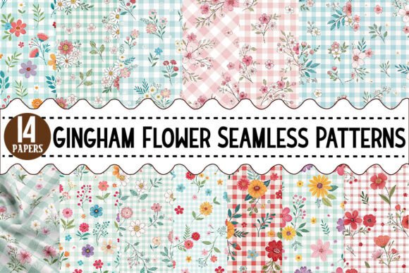 Download Gingham Flower Seamless Patterns - Pattern Collection