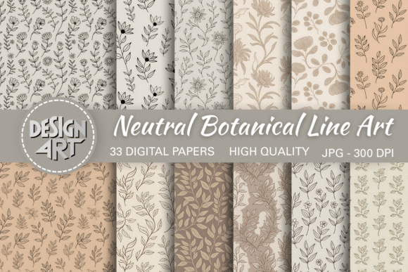 Download Neutral Botanical Line Art Pattern - Pattern Collection