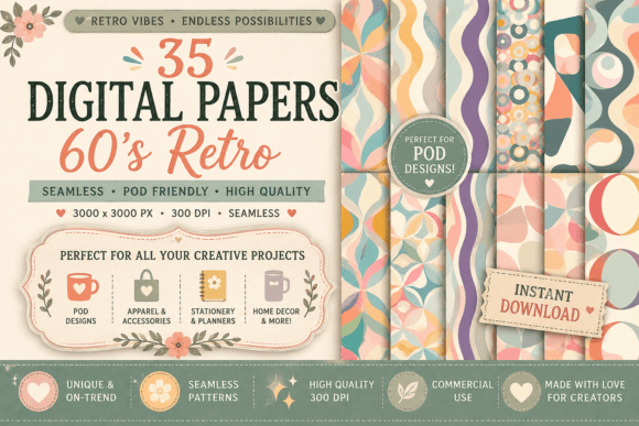 Download 60s Boho Retro Seamless Patterns - Pattern Collection