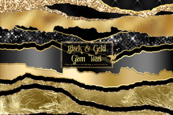 Download Black and Gold Glam Tears Clipart - Black Collection