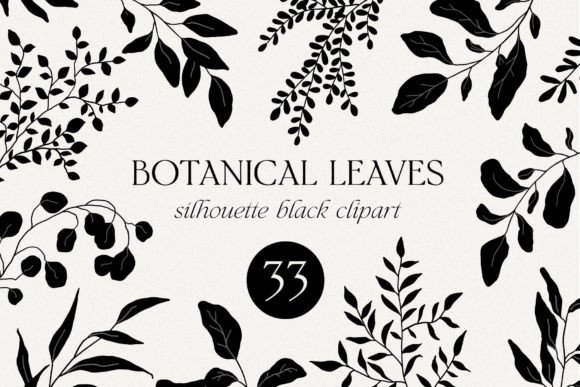 Download Botanical Black Floral Leaves Clipart - Black Collection
