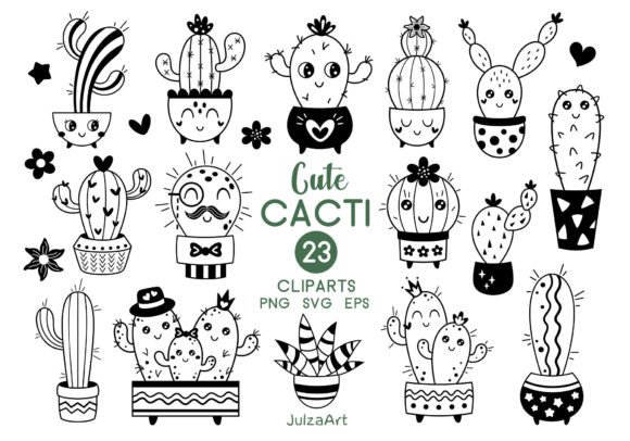 Download Black and White Cactus Clipart - Black Collection