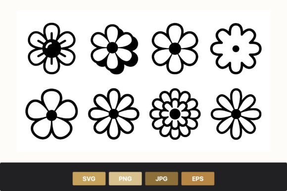 Download Simple Black and White Flower Shapes - Black Collection