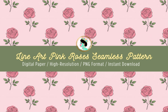 Download Line Art Pink Roses Seamless Pattern PNG - Pattern Collection